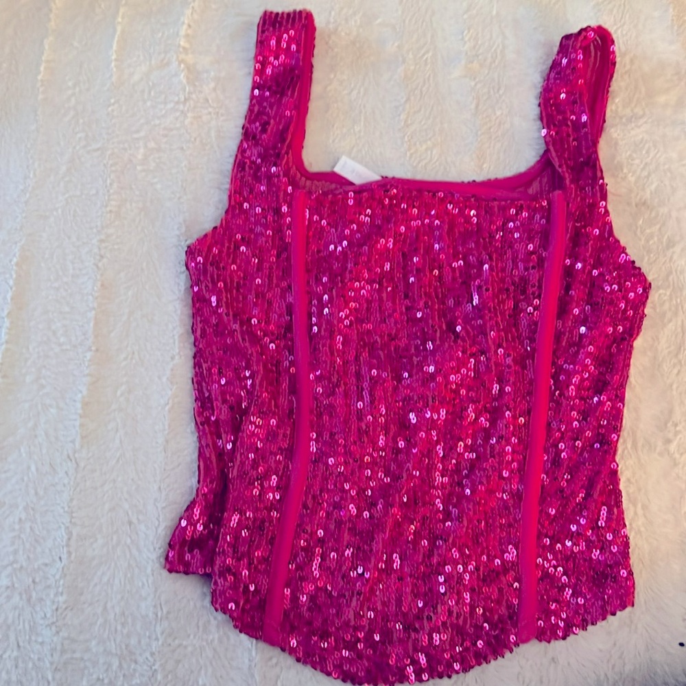 Hot pink crop top sequins cute top